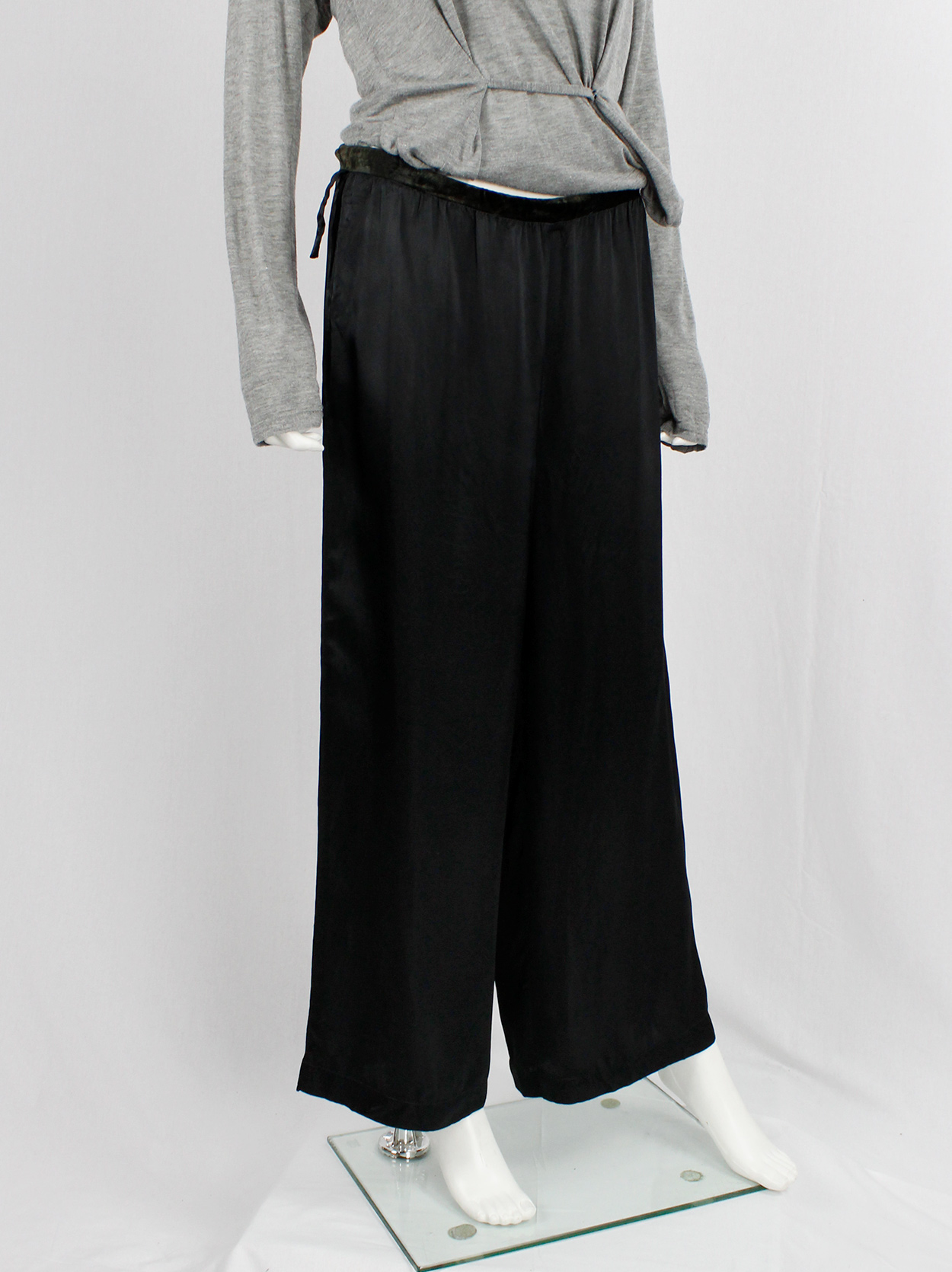 Maison Martin Margiela 6 black wide trousers with velvet waist and