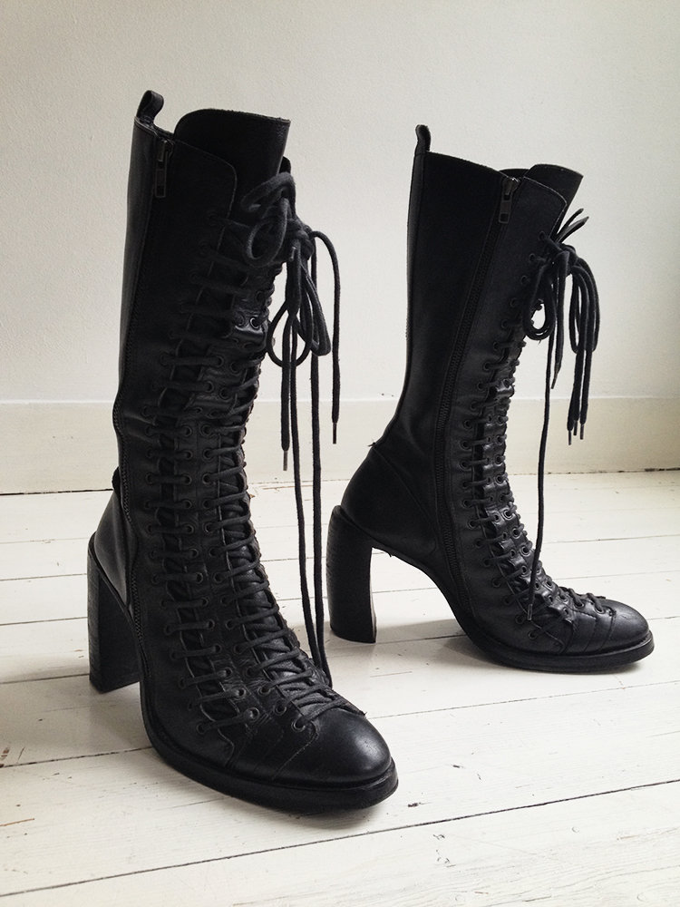 Ann Demeulemeester black triple lace boots — fall 2008 (41 Ann Demeulemeester black triple lace boots — fall 2008 (41