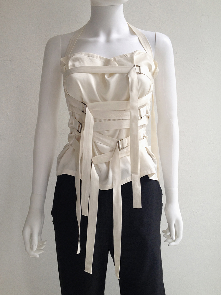 Ann Demeulemeester white bondage strap top — spring 2003