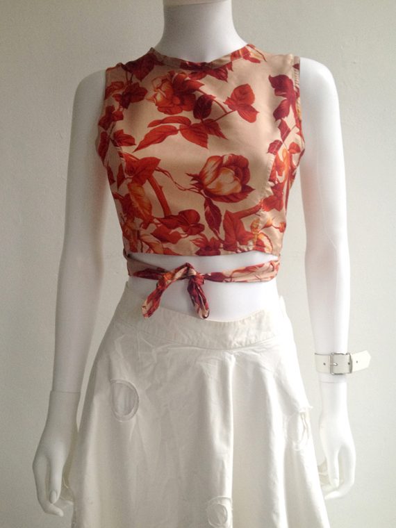 vintage Dries Van Noten red floral wrap top — fall 1994