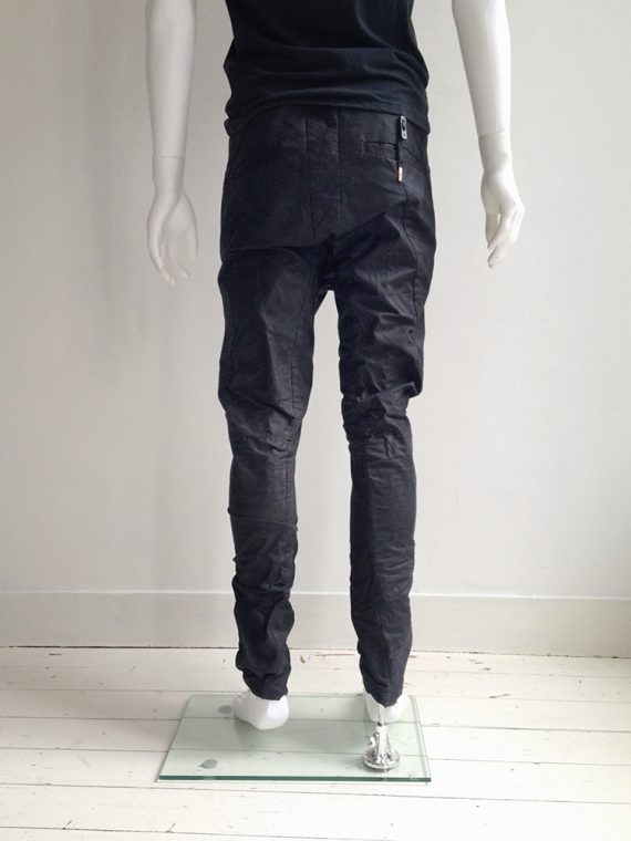 Boris Bidjan Saberi black waxed drop crotch jeans — fall