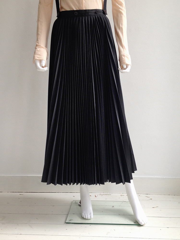 Ann Demeulemeester black pleated skirt with braces — 1987