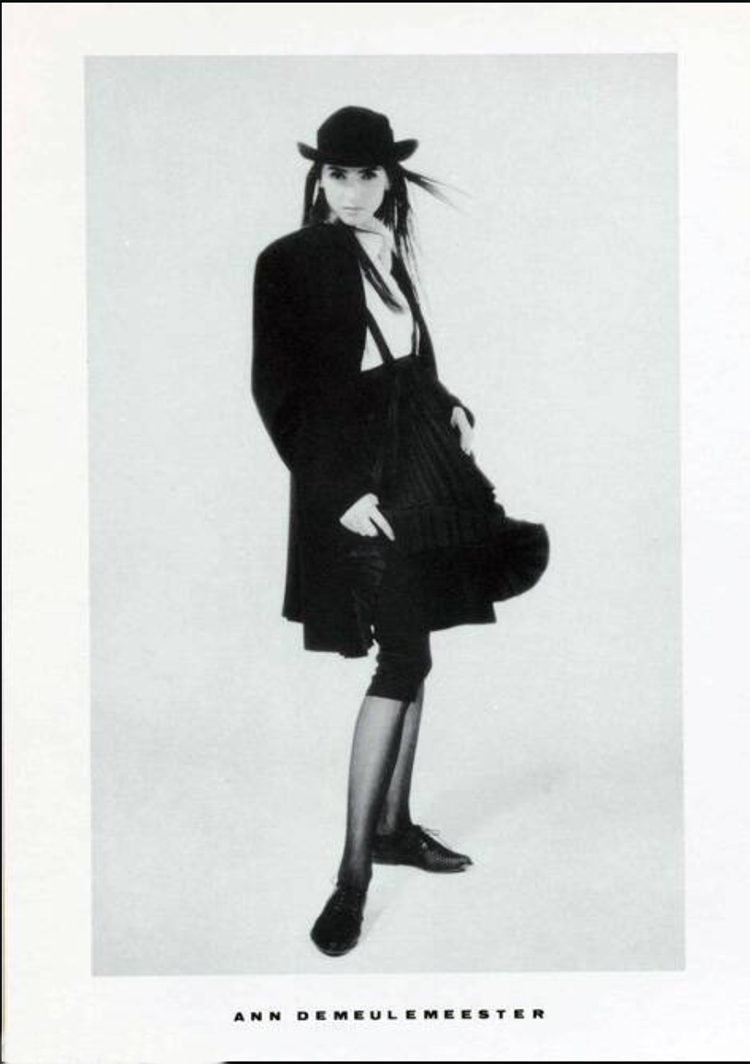 Ann Demeulemeester black pleated skirt with braces — 1987