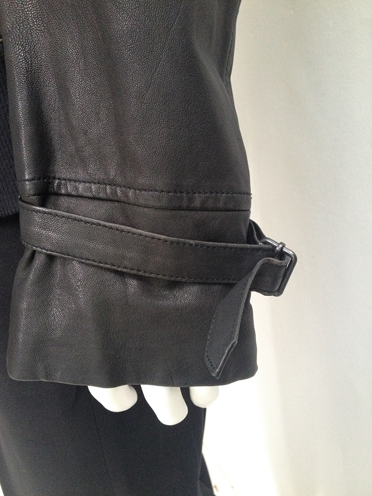 Ann Demeulemeester black leather asymmetric bomberjacket