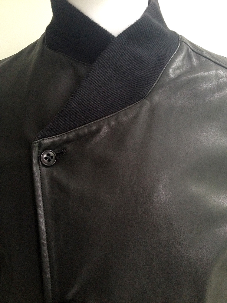 本人期　ANN DEMEULEMEESTER leatherjacket Ann Demeulemeester black leather asymmetric bomberjacket