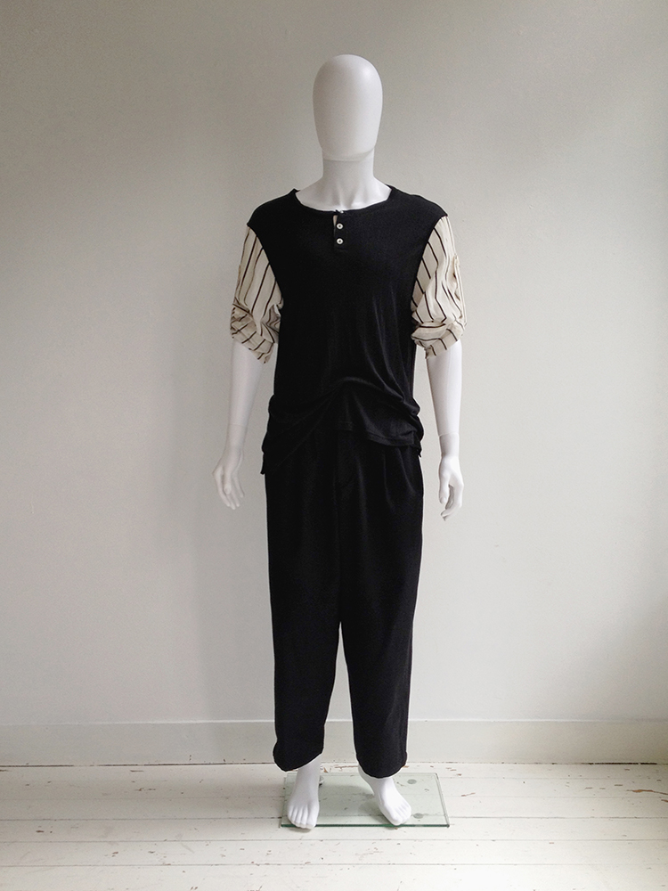 ANN DEMEULEMEESTER 2014SS ストライプジレ XS Ann Demeulemeester black top with striped sleeves - VANIITAS