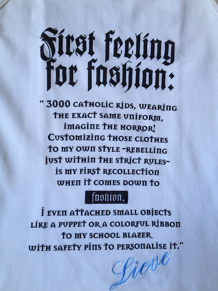 Lieve Van Gorp 'First feeling for fashion' t-shirt — spring 1999