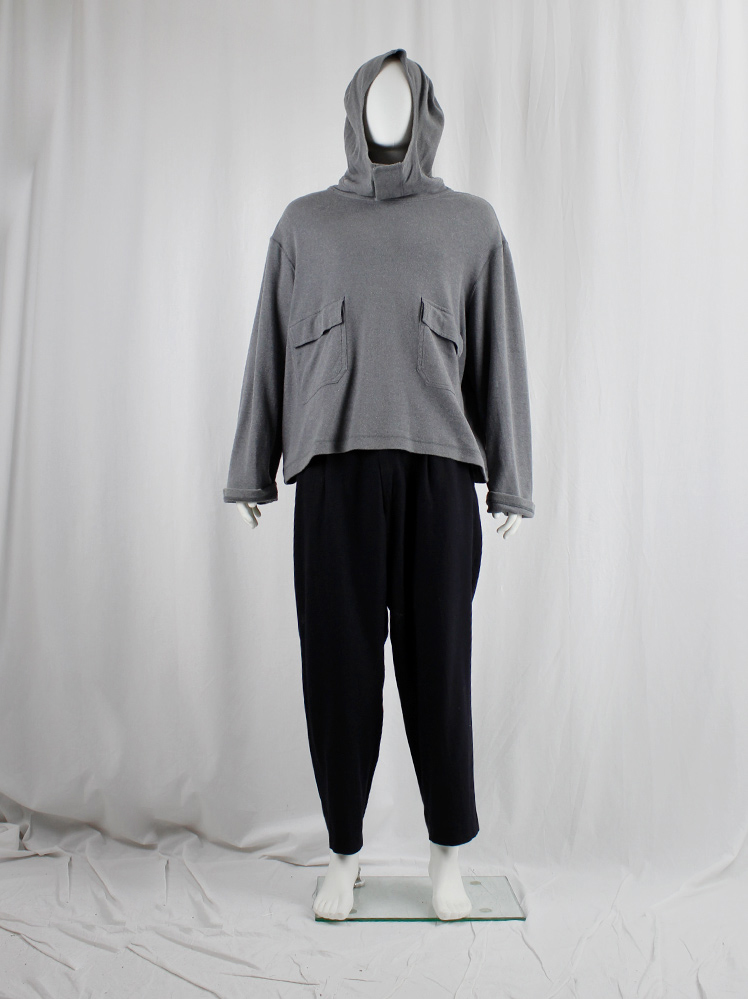 Yohji Yamamoto grey hooded boxy jumper with pockets — 1980's Yohji Yamamoto grey hooded boxy jumper with pockets — 1980's