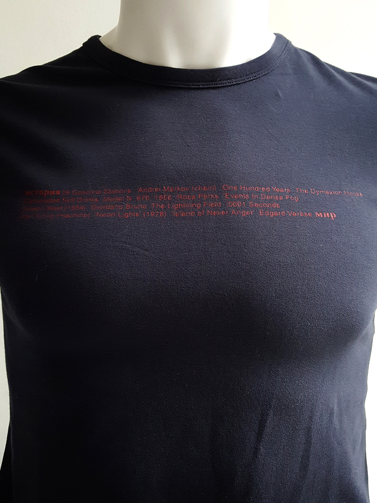 トップス RAF BY RAF SIMONS 06SS Printed tank top Raf Simons blue 'history of the world' printed tanktop