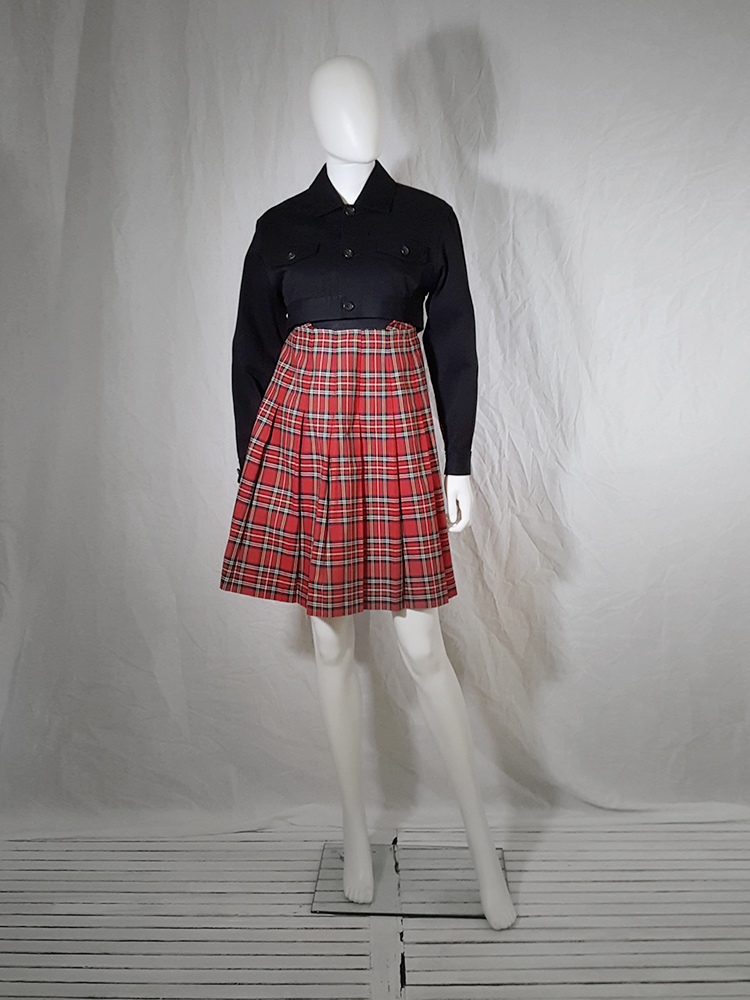 Comme des Garçons tricot blue jacket with tartan dungaree