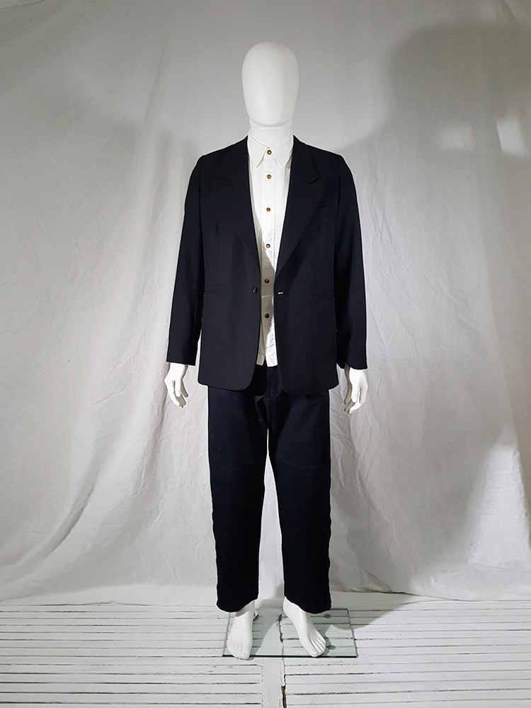 Raf Simons black striped one button blazer — fall 1998