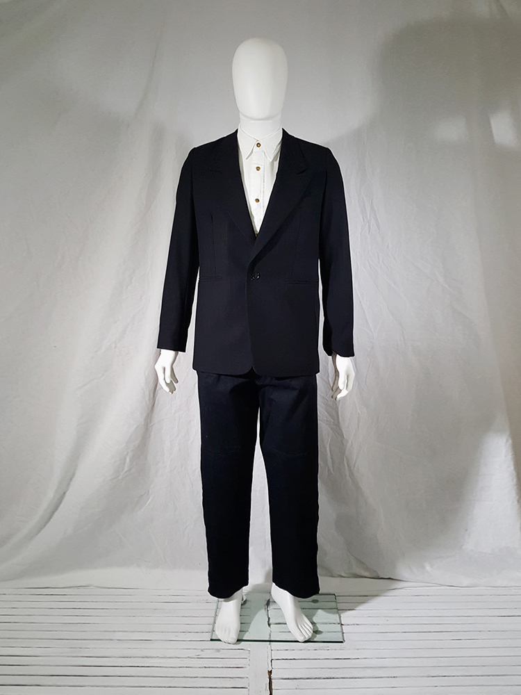 Raf Simons black striped one button blazer — fall 1998