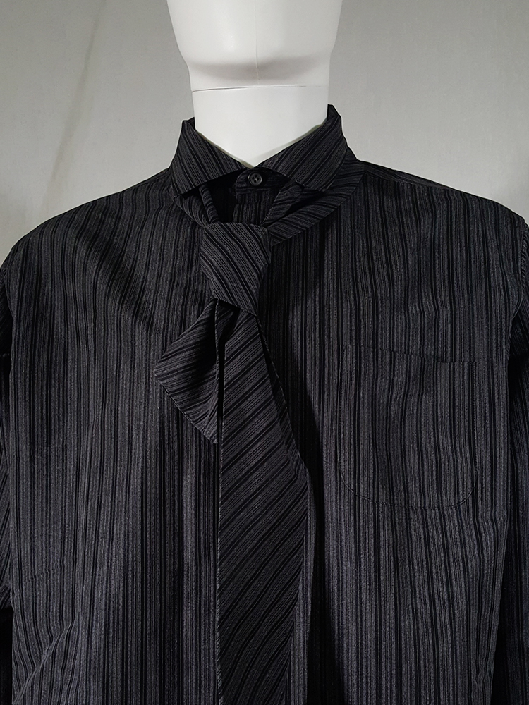 Yohji Yamamoto pour homme grey striped shirt with attached Yohji Yamamoto pour homme grey striped shirt with attached
