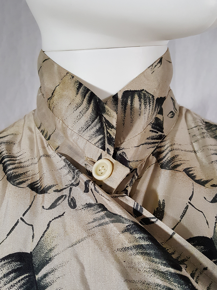 Dries Van Noten beige palm printed wrap top and skirt — spring