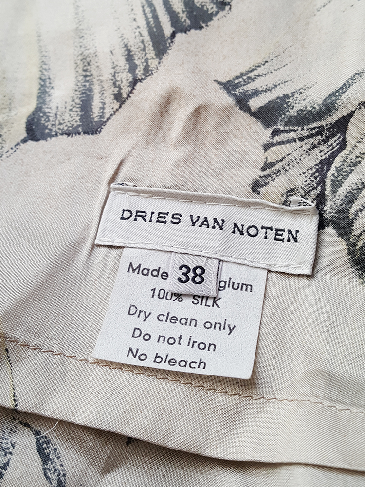 Dries Van Noten beige palm printed wrap top and skirt — spring