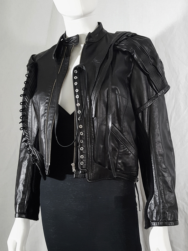 Hussein Chalayan deconstructed layered leather jacket