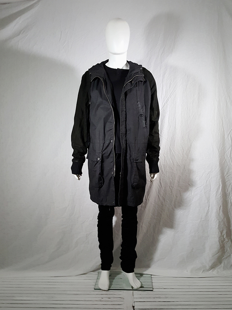 Silent by Damir Doma black parka with leather sleeves - VANIITAS 