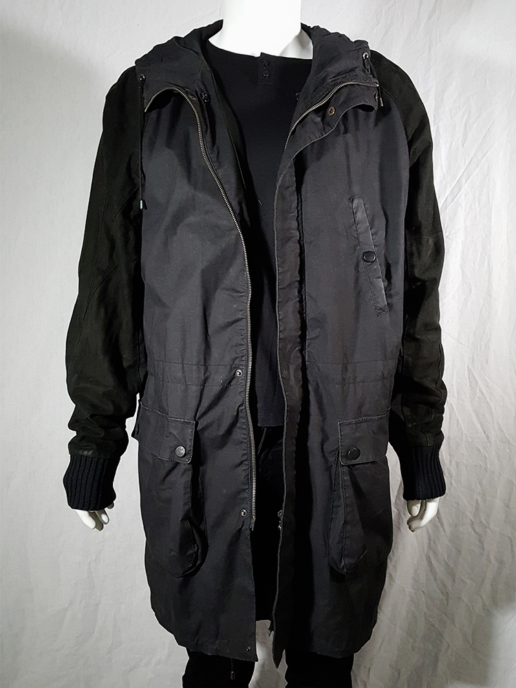 Silent by Damir Doma black parka with leather sleeves Silent by Damir Doma black parka with leather sleeves
