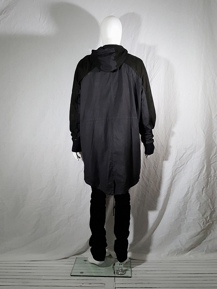 Silent by Damir Doma black parka with leather sleeves - VANIITAS 