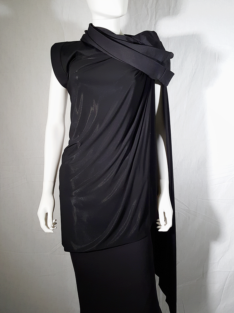 Rick Owens VICIOUS black asymmetric draped top with hood — spring