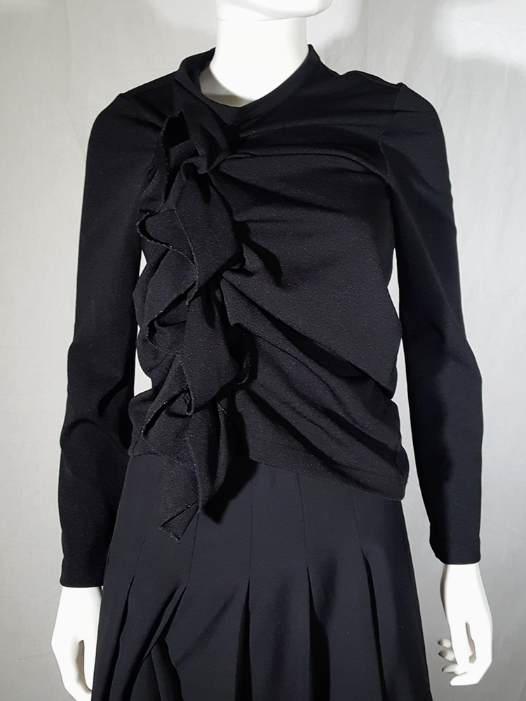 Comme des Garçons black gathered top with ruffle detail — fall
