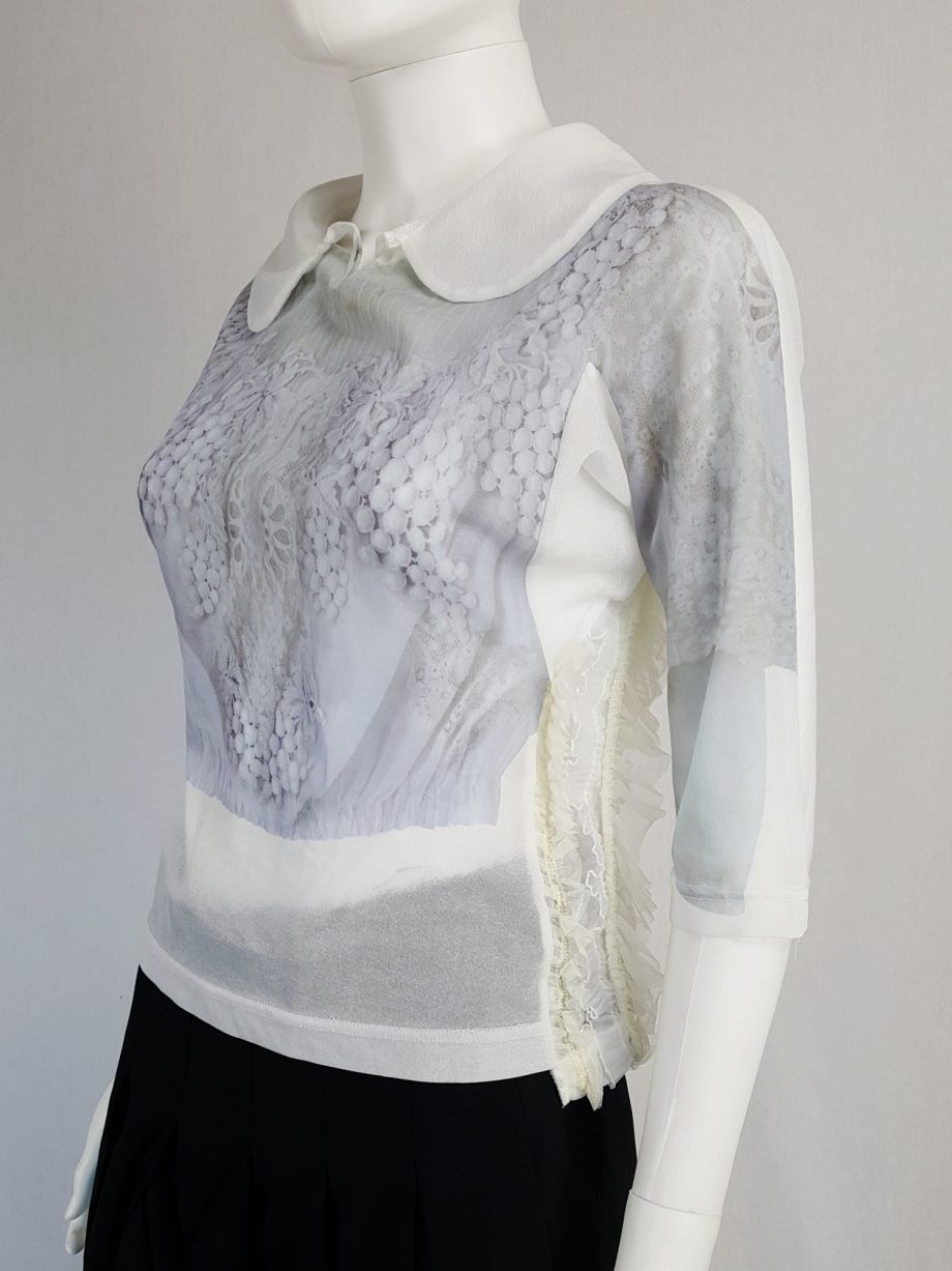 Comme des Garçons white printed top with frilled side detail