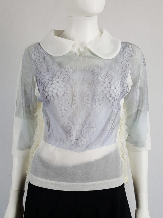 Comme des Garçons white printed top with frilled side detail