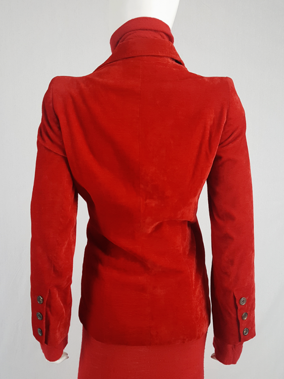 ANN DEMEULEMEESTER テーラードジャケット 38 ベロア Ann Demeulemeester red velvet asymmetric blazer — fall 1996