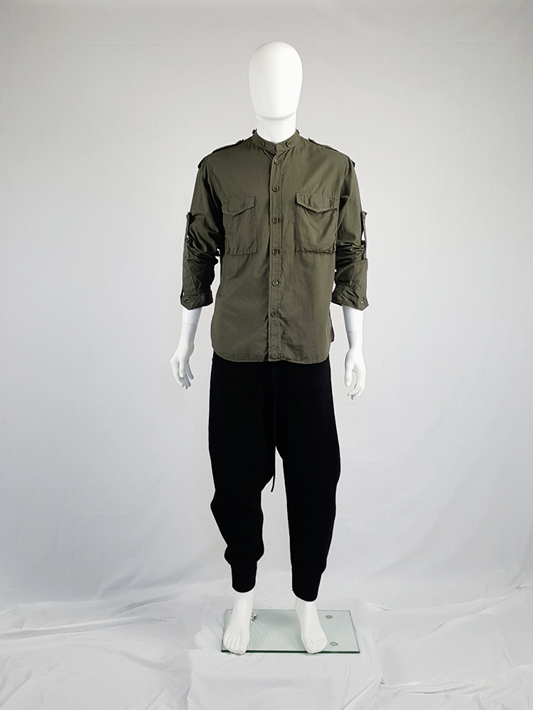 【ヨウジヤマモト】OVERSIZED DOUBLE COLLAR MILITARY SHIRT Y's Yohji Yamamoto green shirt with detachable collar — 80's