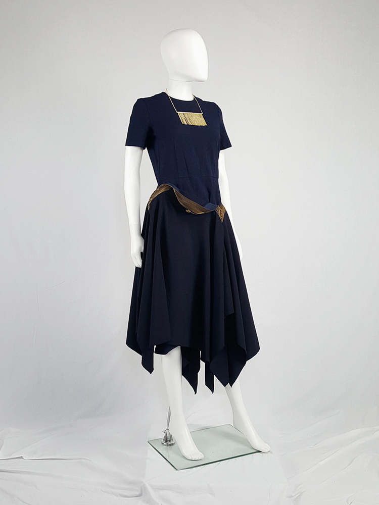 Junya Watanabe blue asymmetric skirt with multi zipper waist
