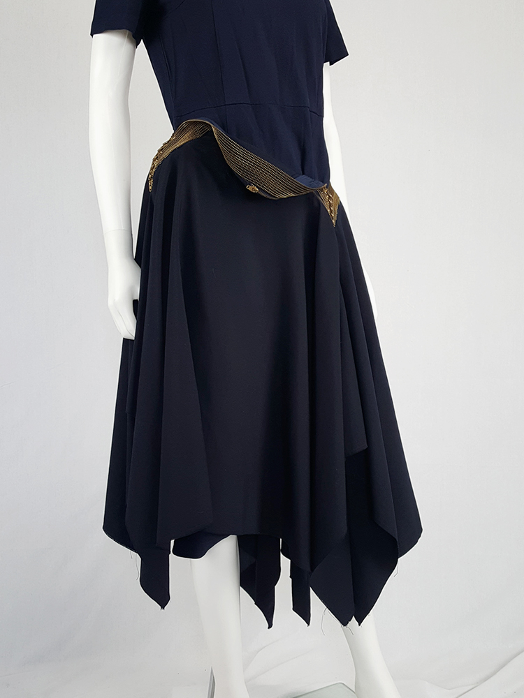 Junya Watanabe blue asymmetric skirt with multi zipper waist