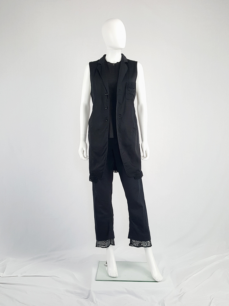 YOHJI YAMAMOTO w−open lace vest 未使用 Y's Yohji Yamamoto black long vest with lace trimmings - VANIITAS