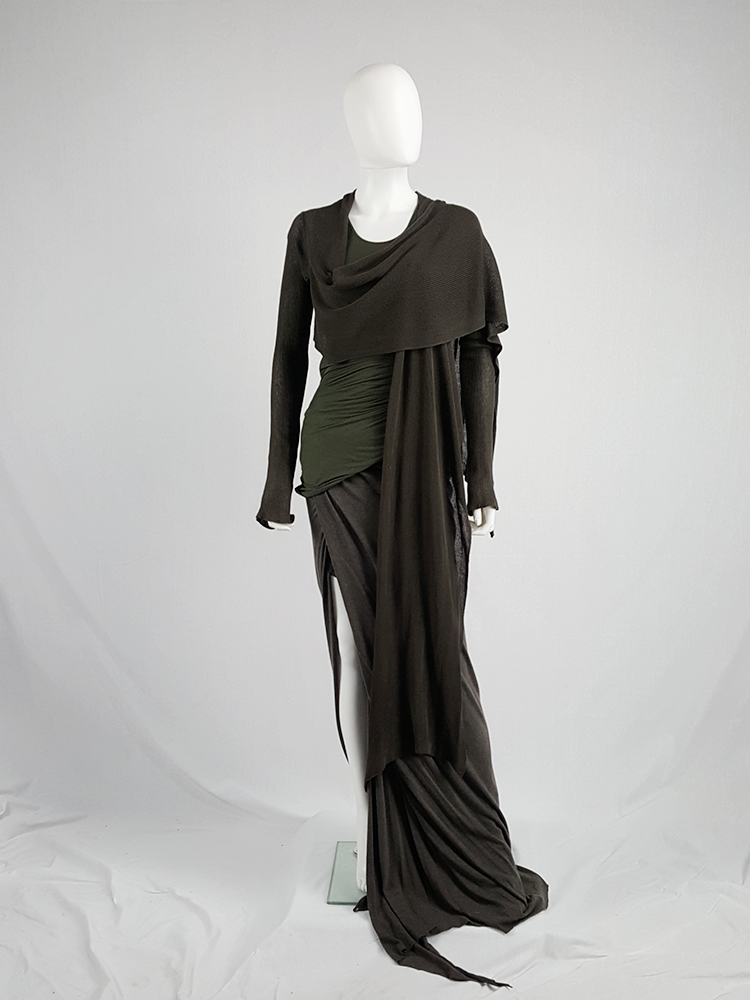 Rick Owens TRUCKER brown long draped cardigan — fall 2004