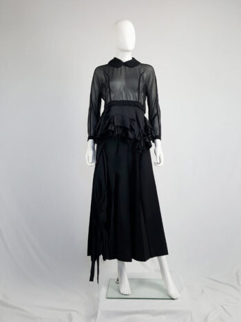Comme des Garçons black sheer skirt with wool paneling — fall 1997