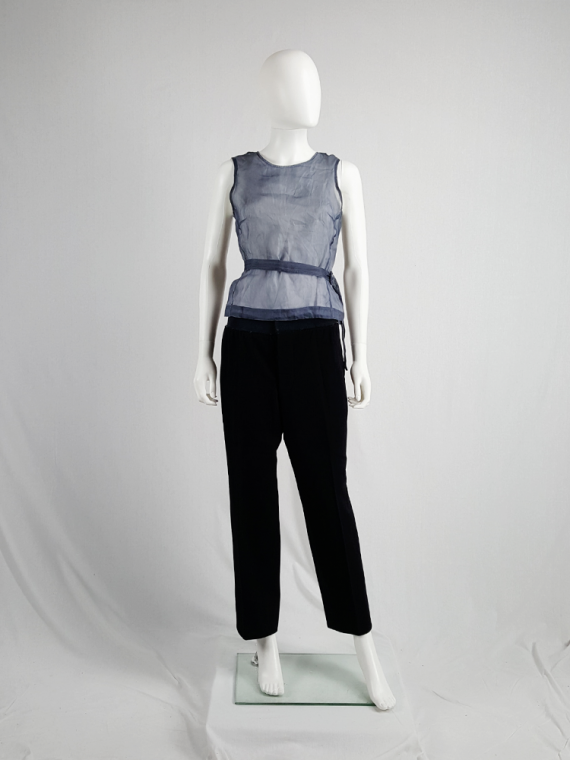 Dries Van Noten ドレープトップ Dries Van Noten blue sheer wrap top with white underlayer