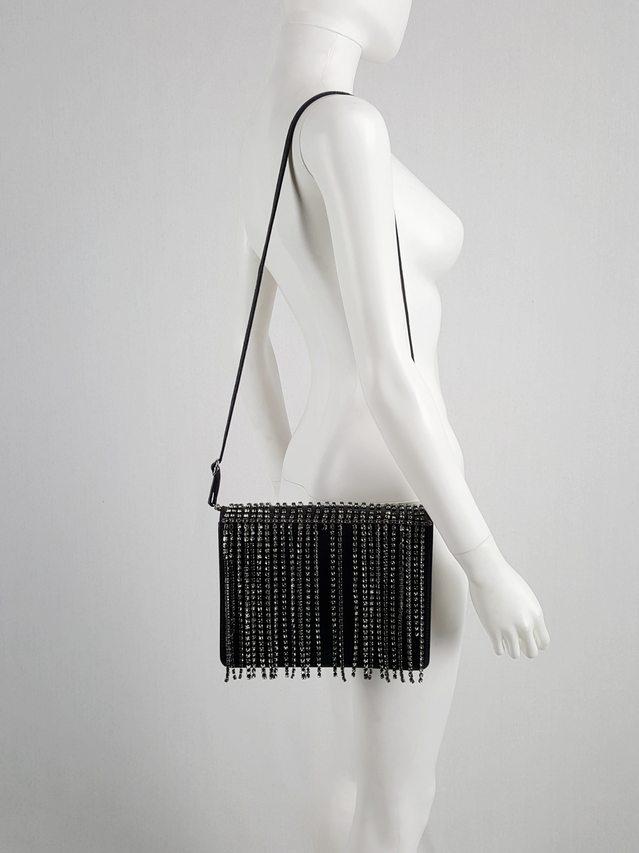 Maison Martin Margiela black shoulder bag with dangling gemstones 