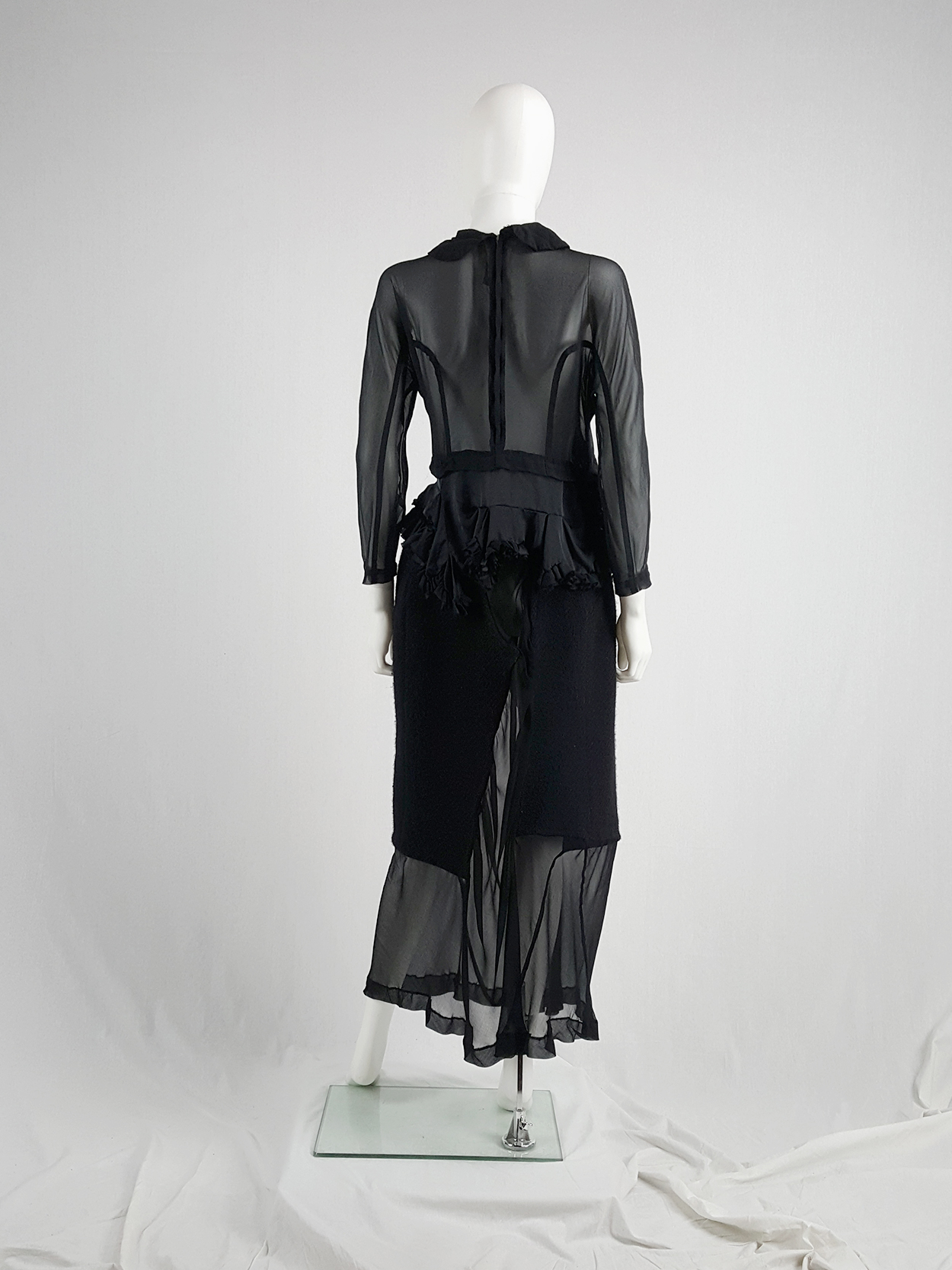 Comme des Garçons black sheer skirt with wool paneling