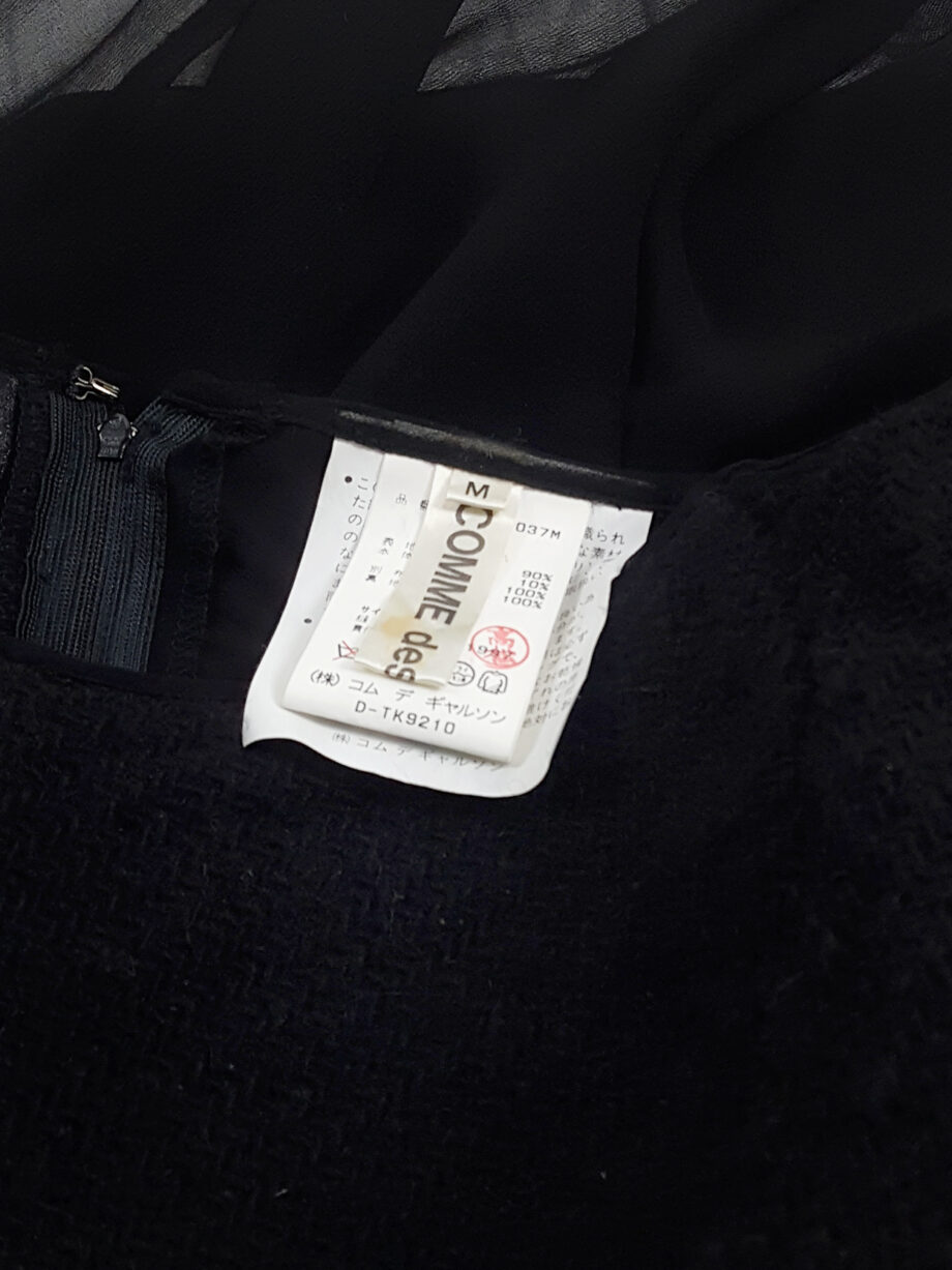 ヴィンテージ COMME des GARCON ストレッチチュールトップス　黒 Comme des Garçons black sheer skirt with wool paneling — fall 1997