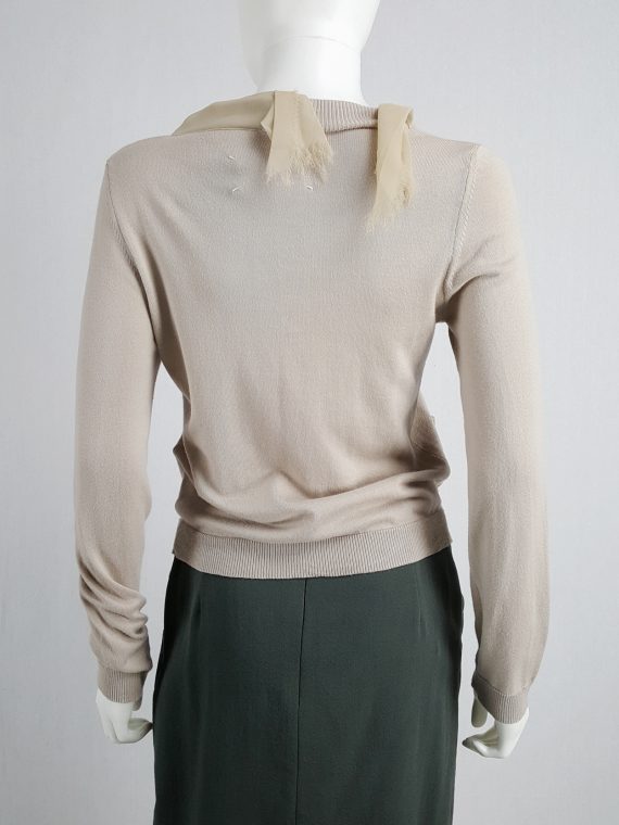vaniitas vintage Maison Martin Margiela beige cardigan with silk torn trims spring 2006 155126