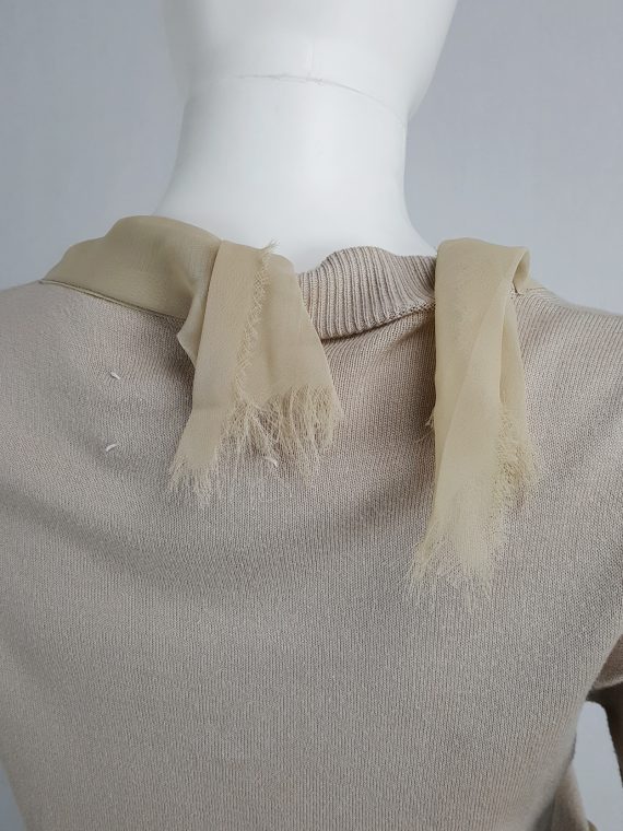 vaniitas vintage Maison Martin Margiela beige cardigan with silk torn trims spring 2006 155137(0)