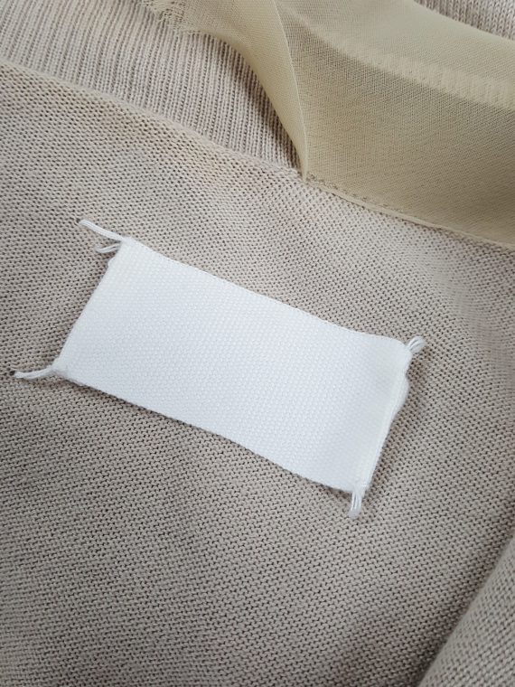 vaniitas vintage Maison Martin Margiela beige cardigan with silk torn trims spring 2006 155357