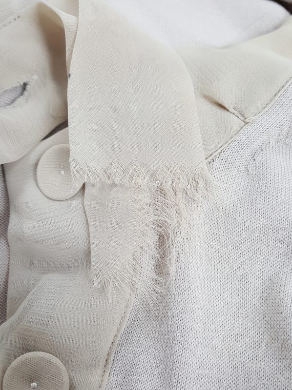 vaniitas vintage Maison Martin Margiela beige cardigan with silk torn trims spring 2006 155506(0)