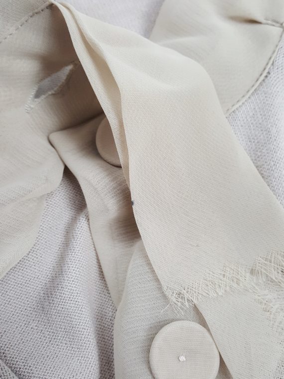 vaniitas vintage Maison Martin Margiela beige cardigan with silk torn trims spring 2006 155526