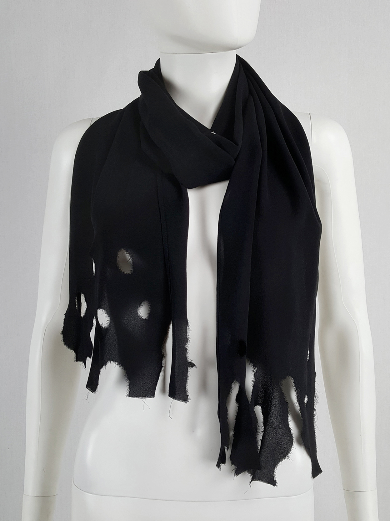 Maison Martin Margiela black scarf with burned edges — fall 2005