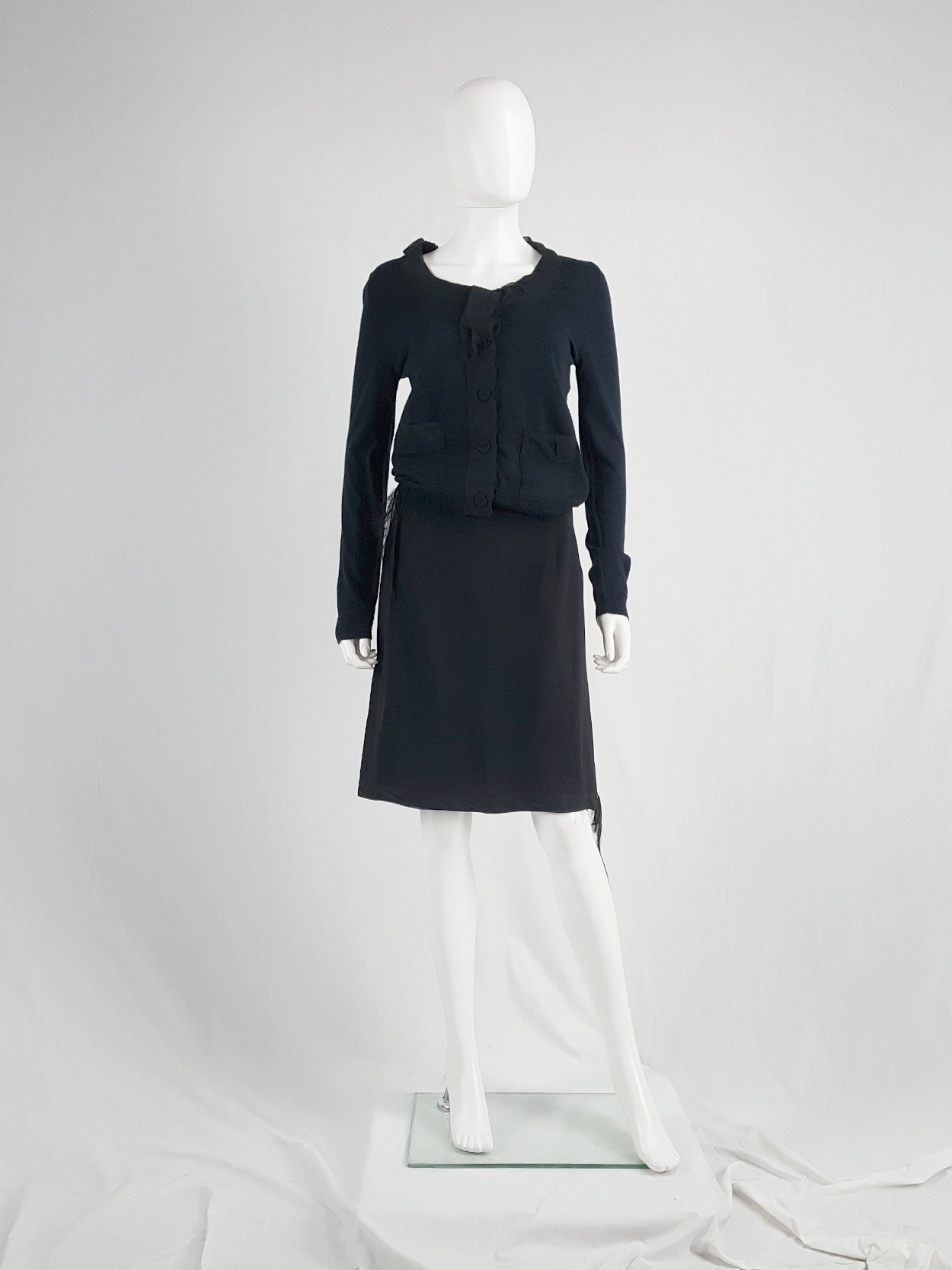Maison Martin Margiela black skirt with silk torn trims
