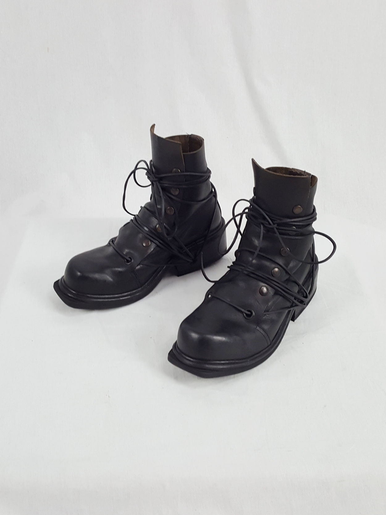 Dirk Bikkembergs black boots with snap button front and laces 