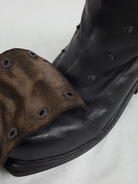 Dirk Bikkembergs black boots with snap button front and laces through the soles 90S archival 185346