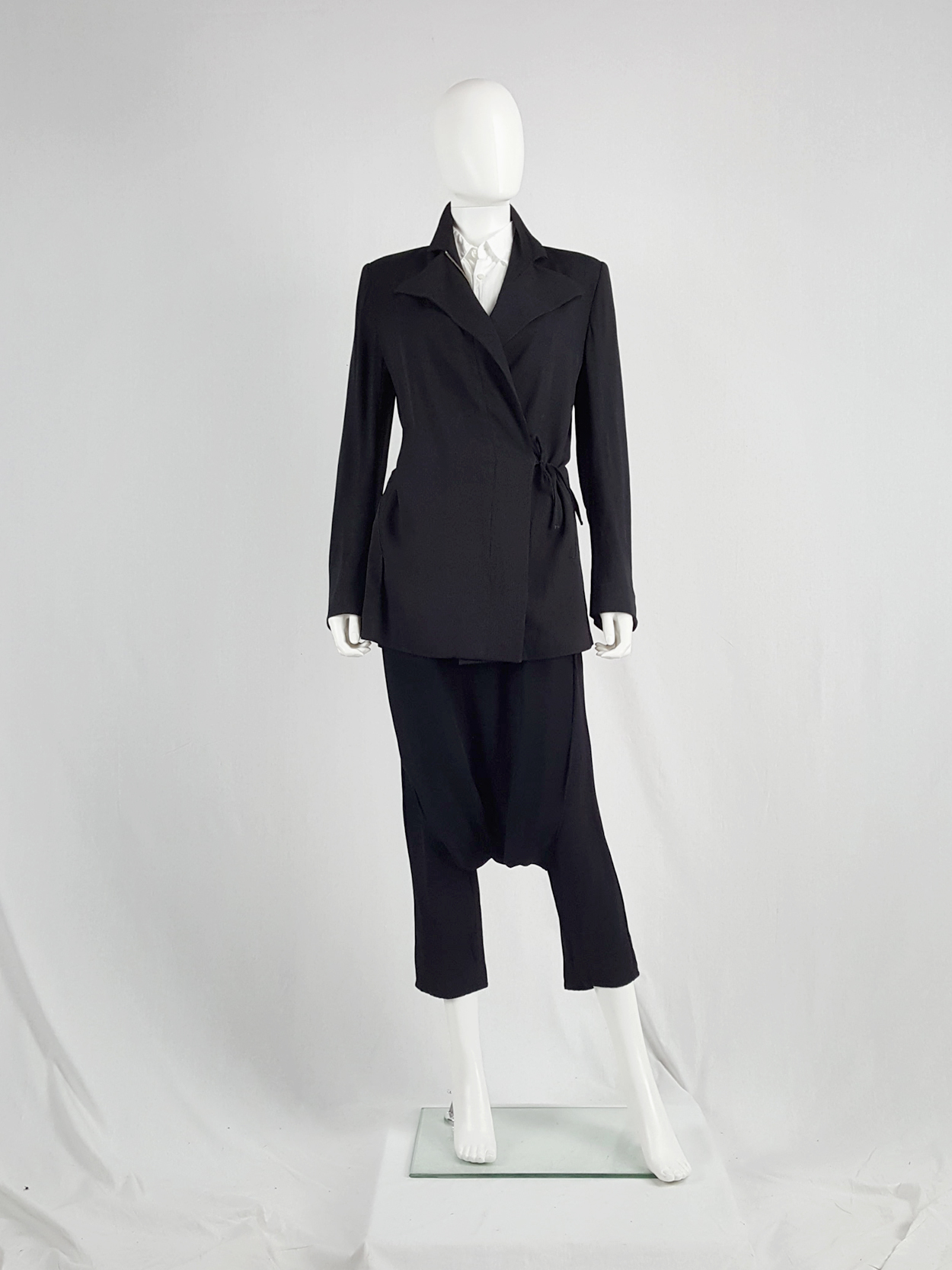 Ann Demeulemeester black blazer with asymmetric wrap front — fall 
