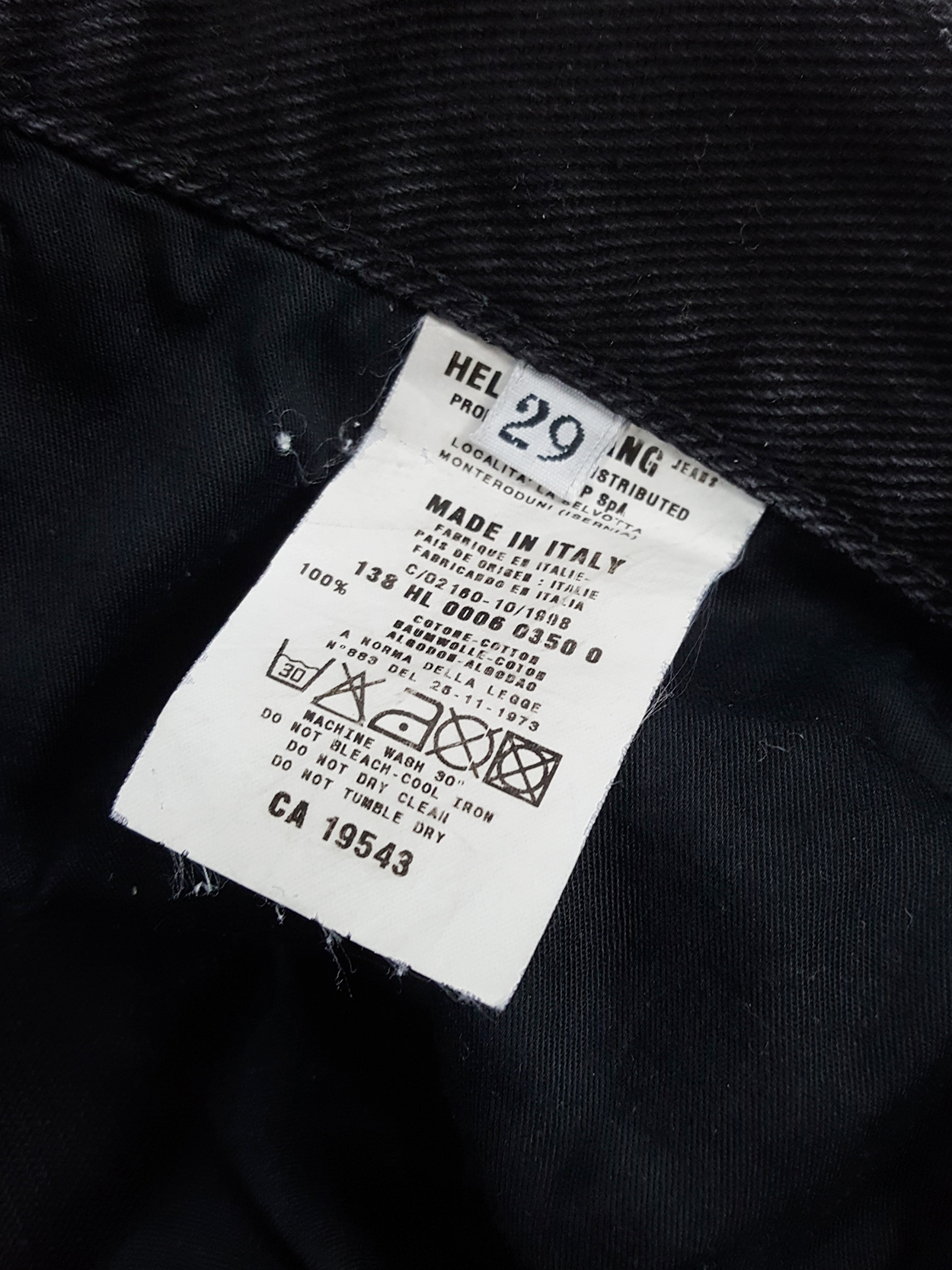 Helmut Lang coated black denim, produced in 1998 - VANIITAS 