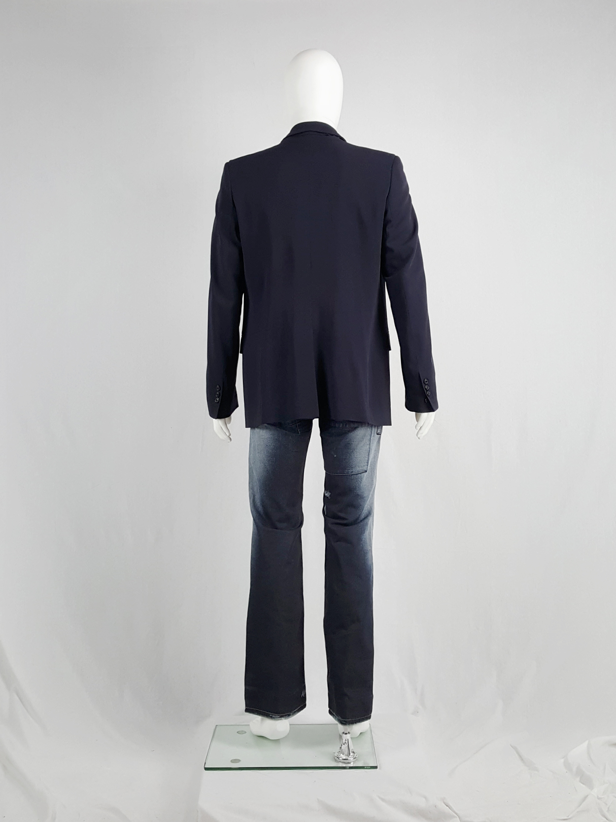 Maison Martin Margiela blue blazer with detachable frayed collar 